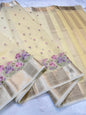 Gold Cotton Kota Designer Embroidery Premium Banarasi Saree