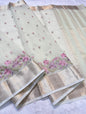 Pista Green Cotton Kota Designer Embroidery Premium Banarasi Saree