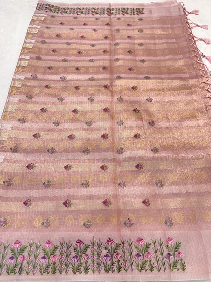 Pink Tissue Kota Designer Embroidery Premium Banarasi Saree