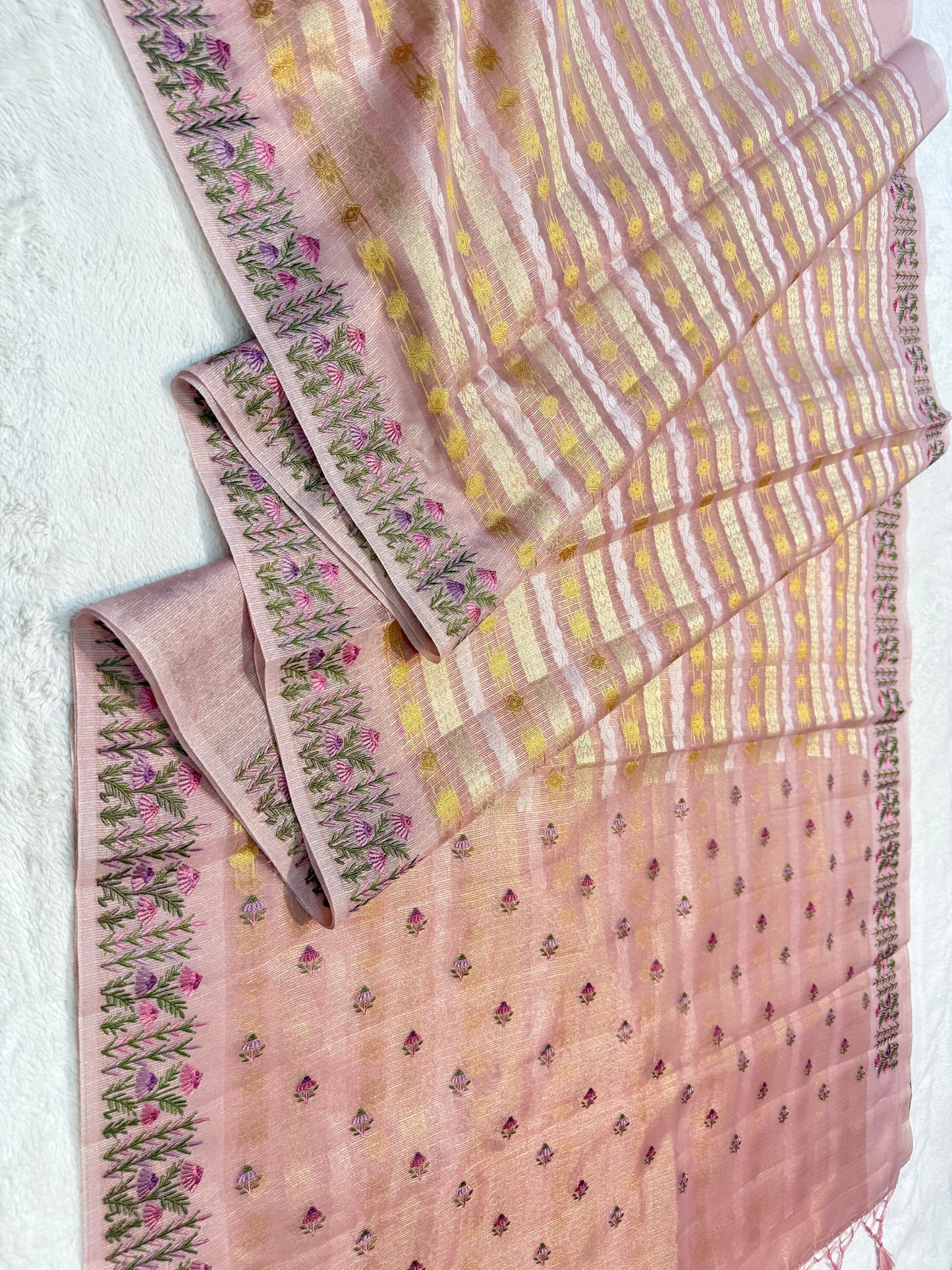 Pink Tissue Kota Designer Embroidery Premium Banarasi Saree