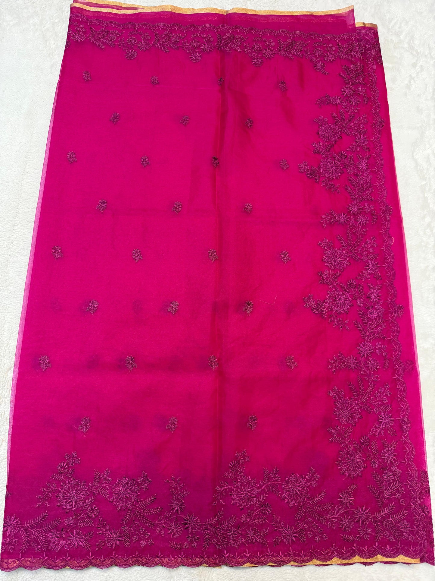 Rani Kora Organza Designer Embroidery Premium Banarasi Saree