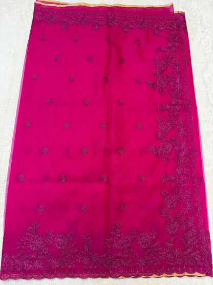 Rani Kora Organza Designer Embroidery Premium Banarasi Saree