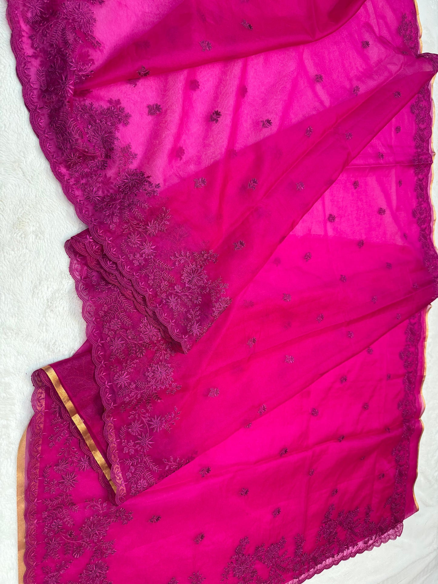 Rani Kora Organza Designer Embroidery Premium Banarasi Saree