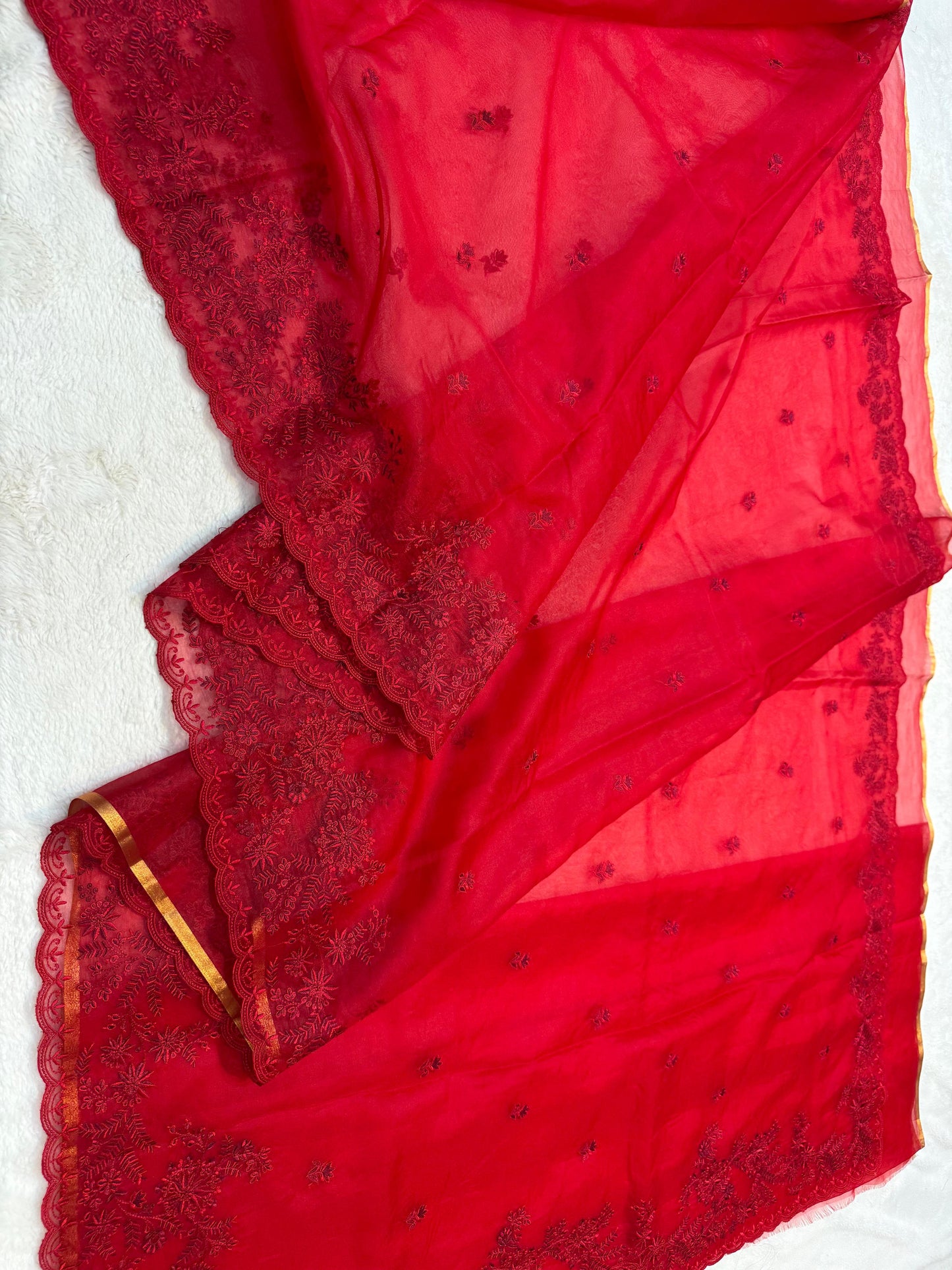 Red Kora Organza Designer Embroidery Premium Banarasi Saree