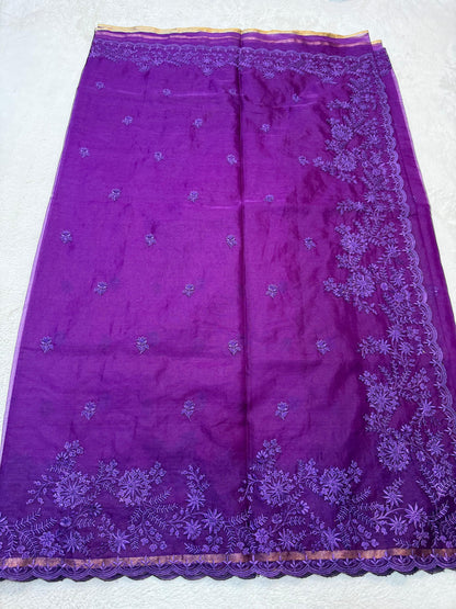 Royal Blue Kora Organza Designer Embroidery Premium Banarasi Saree