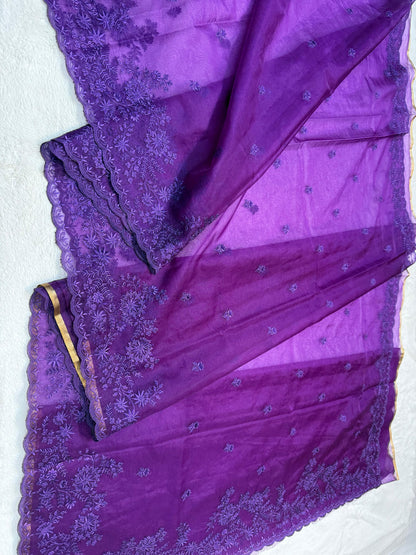 Royal Blue Kora Organza Designer Embroidery Premium Banarasi Saree
