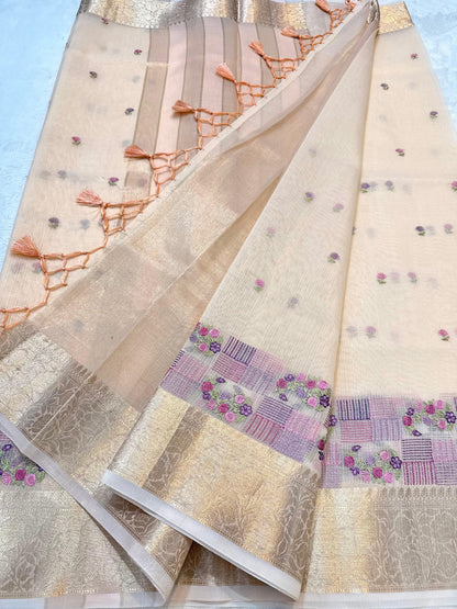 Cotton Kota Designer Embroidery Premium Banarasi Saree