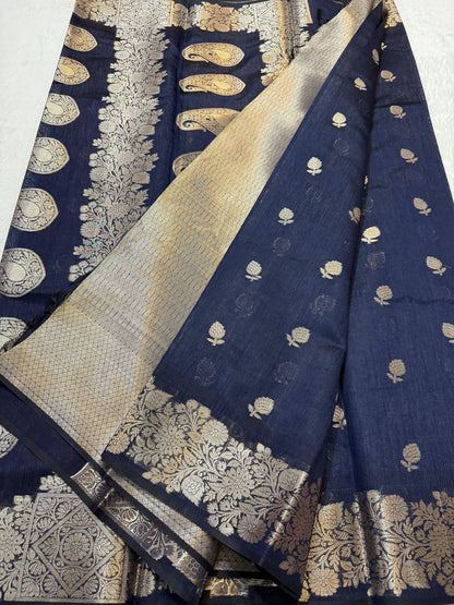 Balck Tusser Silk Banarasi Saree