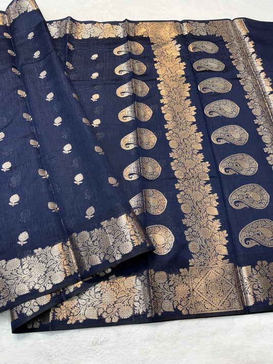 Balck Tusser Silk Banarasi Saree