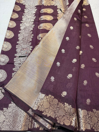 Wine Tusser Silk Banarasi Saree