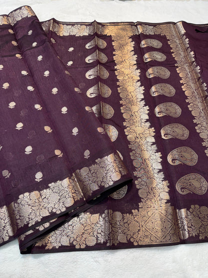 Wine Tusser Silk Banarasi Saree