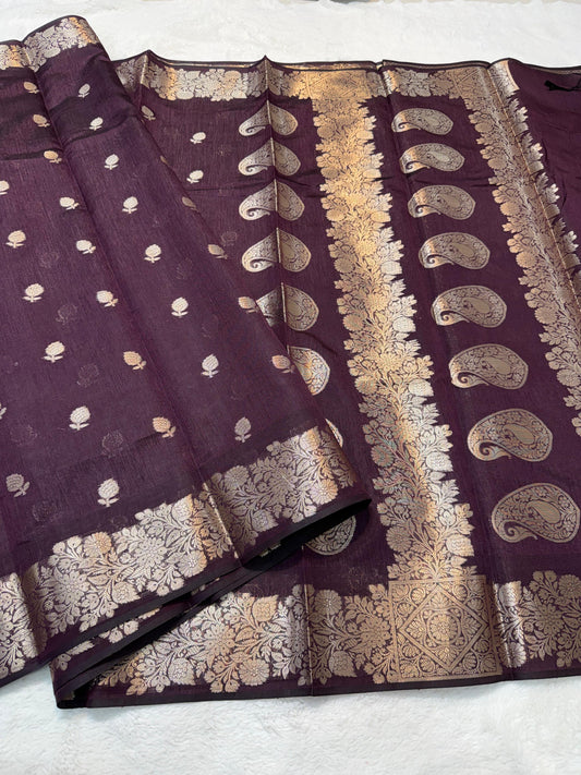 Wine Tusser Silk Banarasi Saree