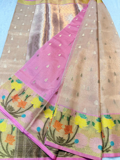 Peach Tissue Kota Pathni Border Premium Banarasi Saree