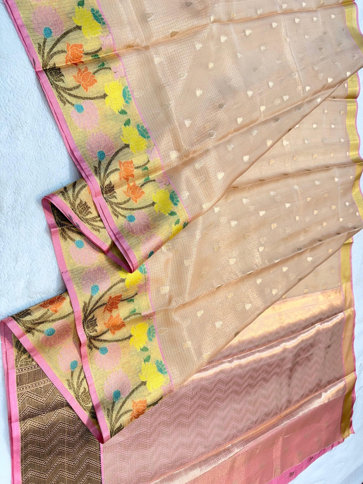 Peach Tissue Kota Pathni Border Premium Banarasi Saree