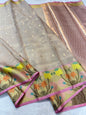 Gray Tissue Kota Pathni Border Premium Banarasi Saree