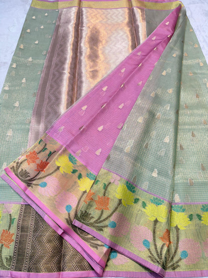 Sea Green Tissue Kota Pathni Border Premium Banarasi Saree