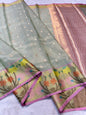 Sea Green Tissue Kota Pathni Border Premium Banarasi Saree