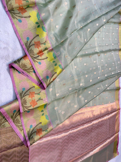 Sea Green Tissue Kota Pathni Border Premium Banarasi Saree