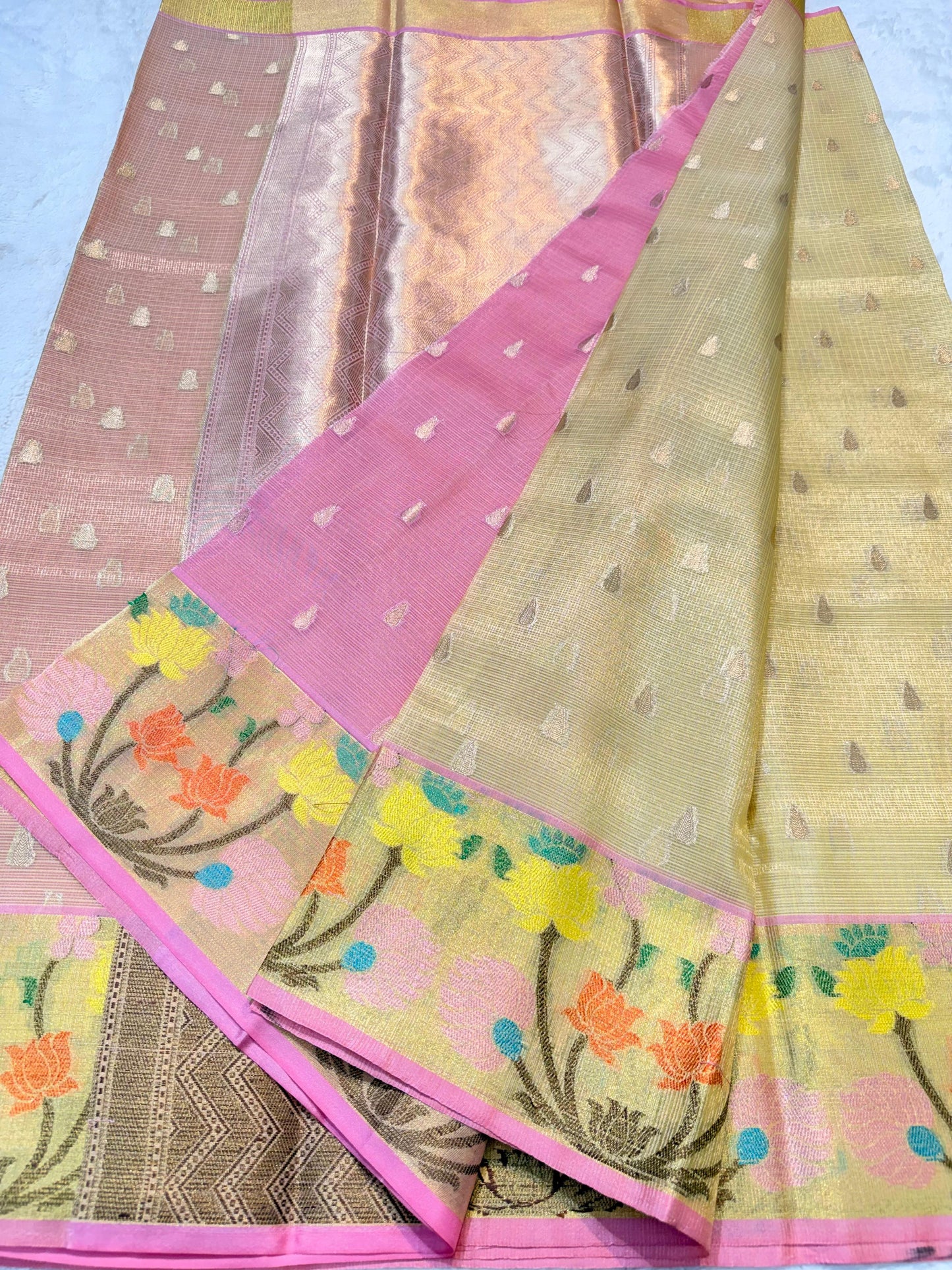 Gold Tissue Kota Pathni Border Premium Banarasi Saree