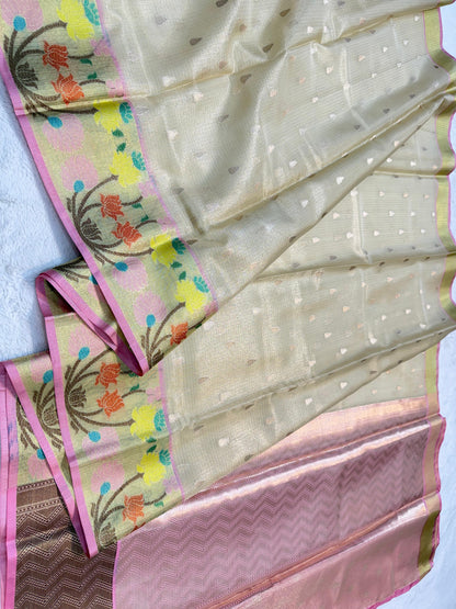 Beige Tissue Kota Pathni Border Premium Banarasi Saree