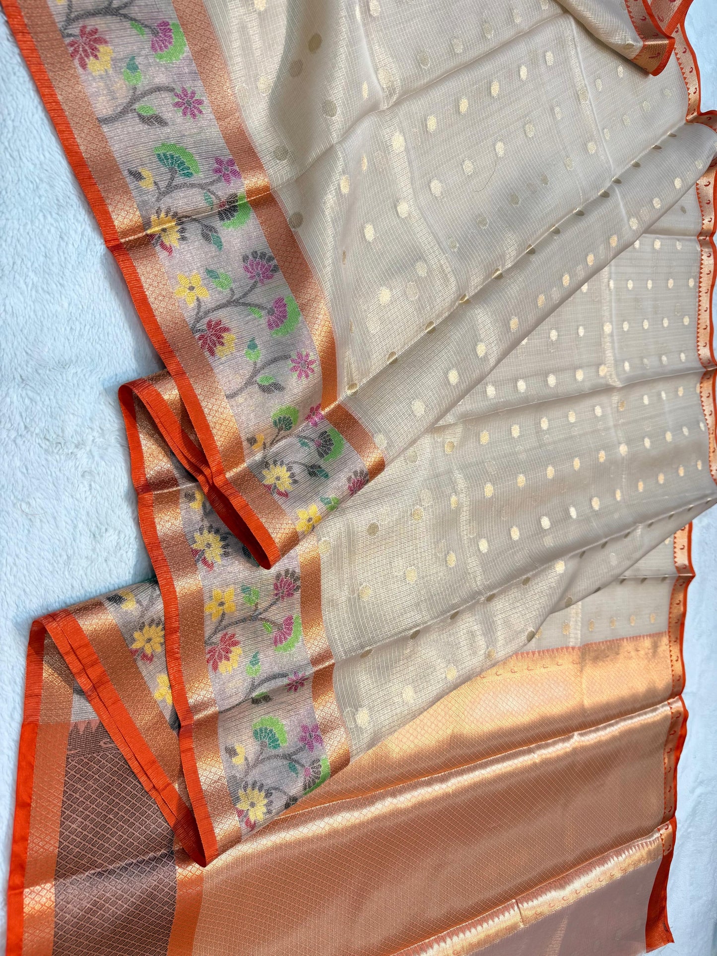 Gray Tissue Kota Pathni Border Premium Banarasi Saree