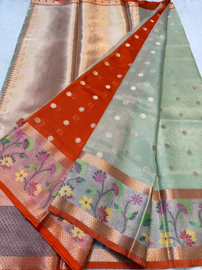 Sea Green Tissue Kota Pathni Border Premium Banarasi Saree