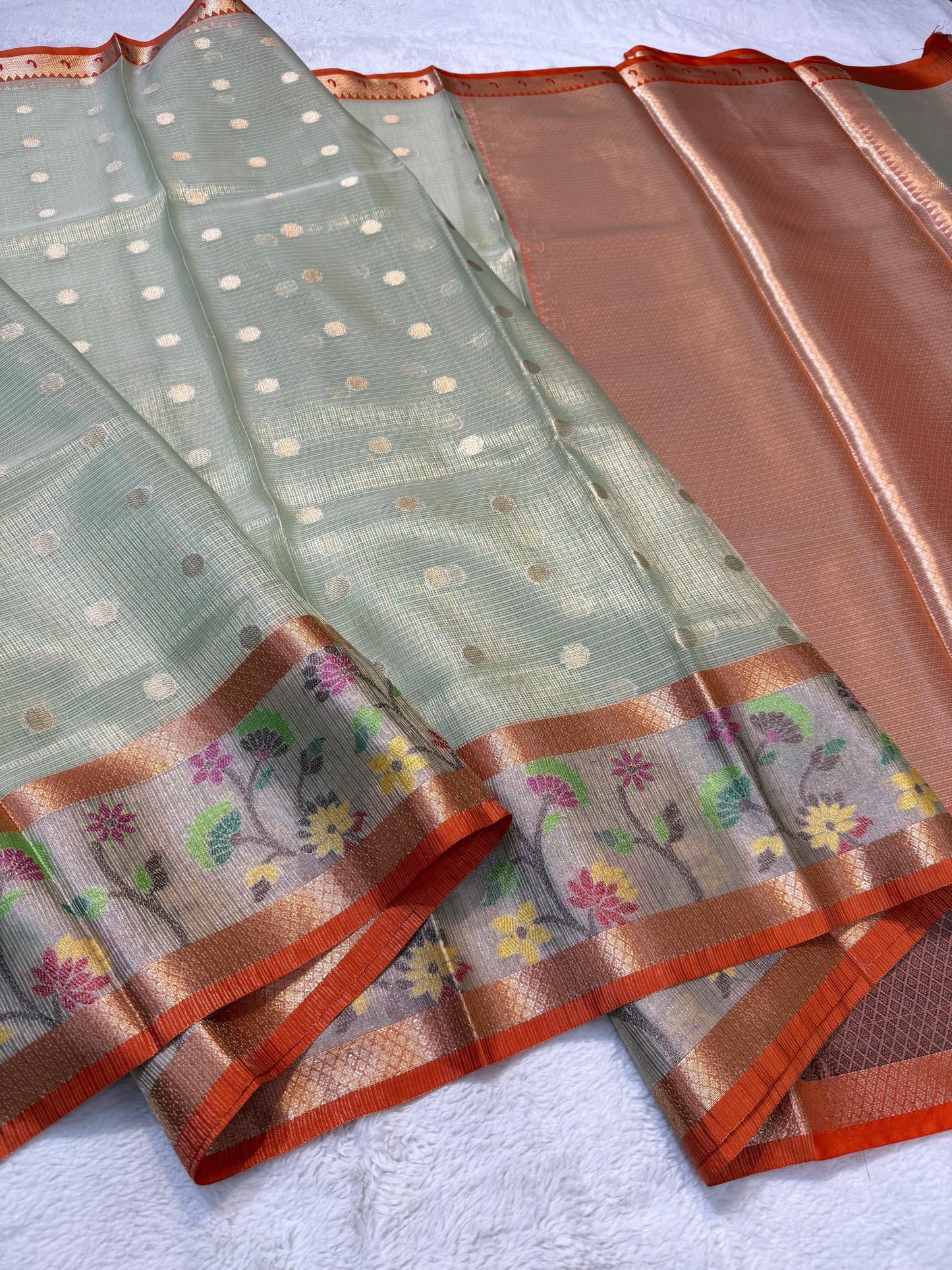 Sea Green Tissue Kota Pathni Border Premium Banarasi Saree