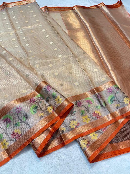 Peach Tissue Kota Pathni Border Premium Banarasi Saree