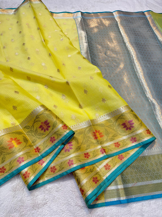 Gold Cotton Kota Pathni Border Premium Banarasi Saree