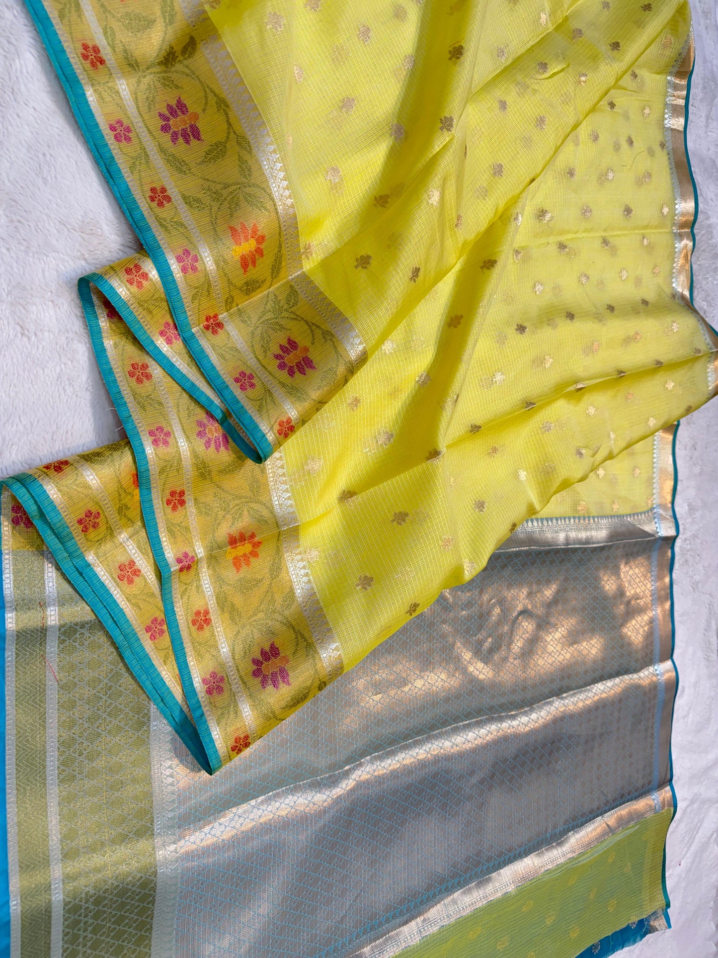 Gold Cotton Kota Pathni Border Premium Banarasi Saree