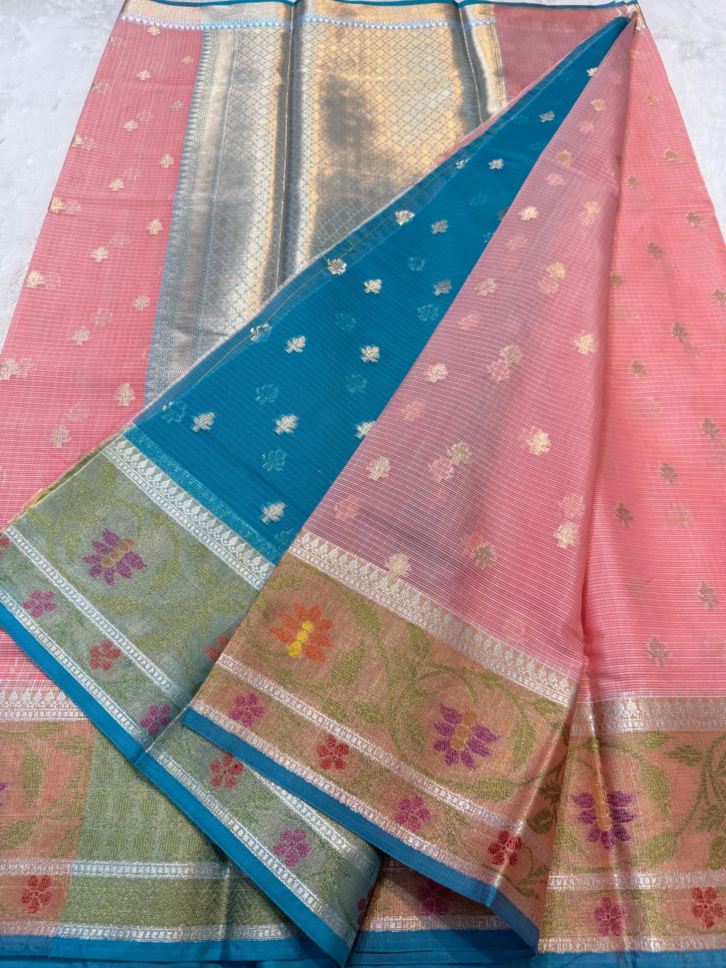 Peach  Cotton Kota Pathni Border Premium Banarasi Saree