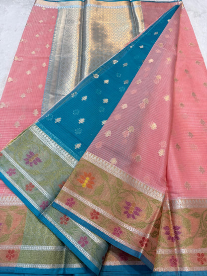 Peach  Cotton Kota Pathni Border Premium Banarasi Saree