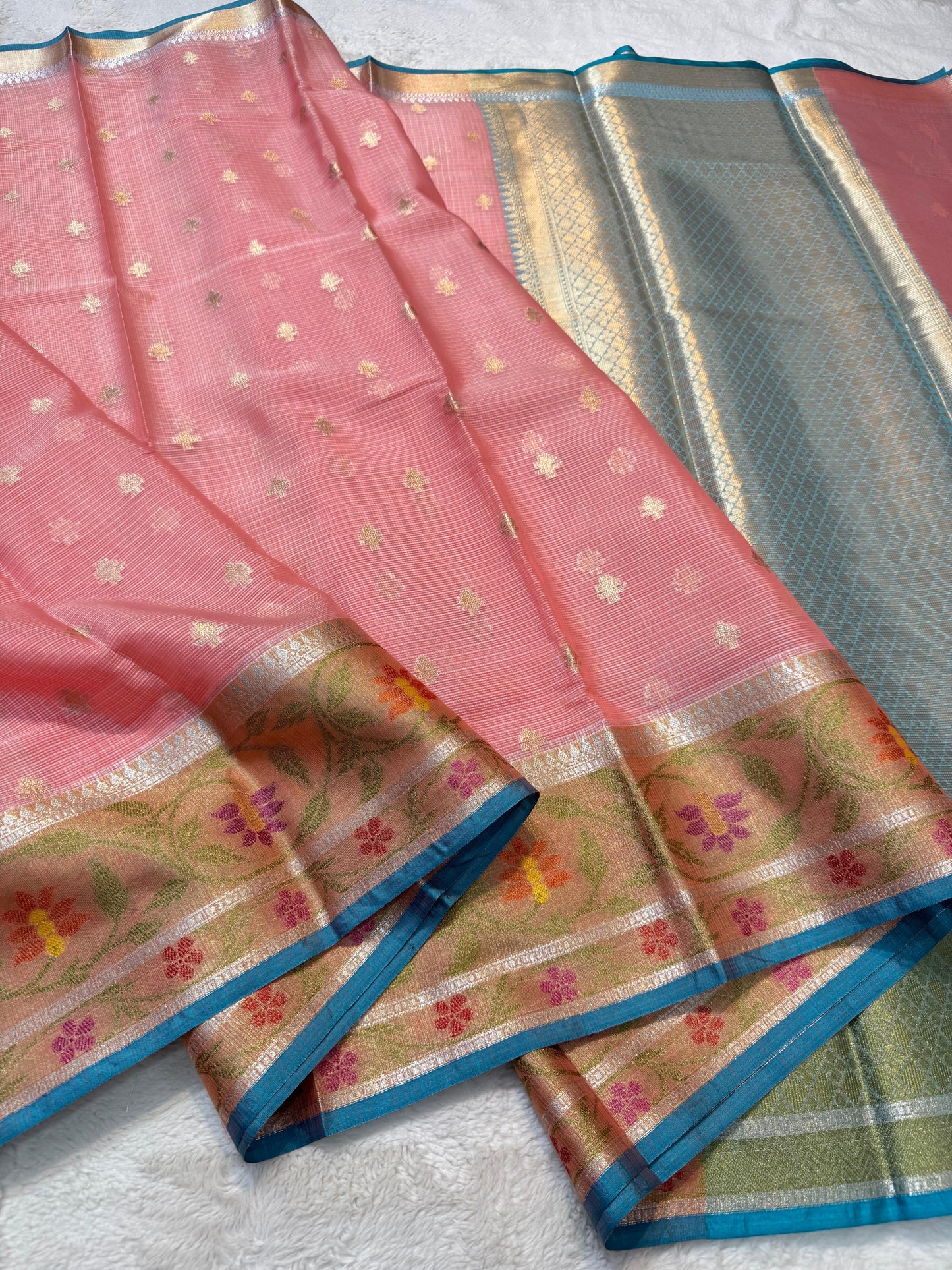 Peach  Cotton Kota Pathni Border Premium Banarasi Saree