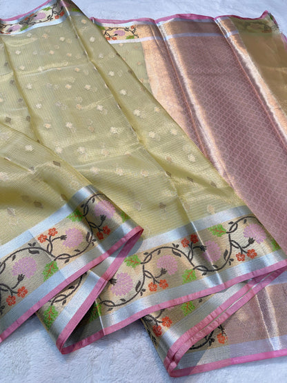 Gold Tissue Kota Pathni Border Premium Banarasi Saree