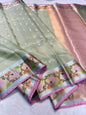 Sea Green Tissue Kota Pathni Border Premium Banarasi Saree