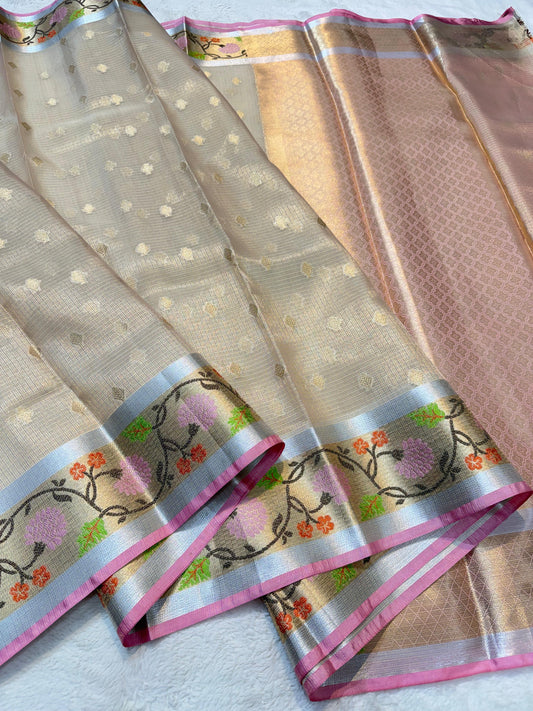 Beige Tissue Kota Pathni Border Premium Banarasi Saree
