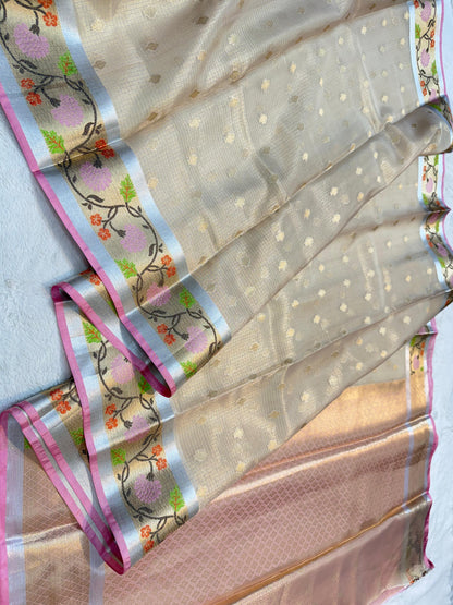 Beige Tissue Kota Pathni Border Premium Banarasi Saree