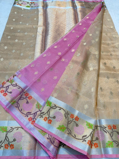 Peach Tissue Kota Pathni Border Premium Banarasi Saree