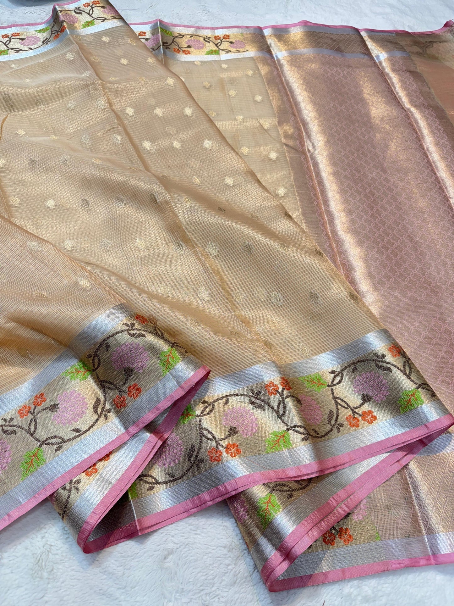 Peach Tissue Kota Pathni Border Premium Banarasi Saree
