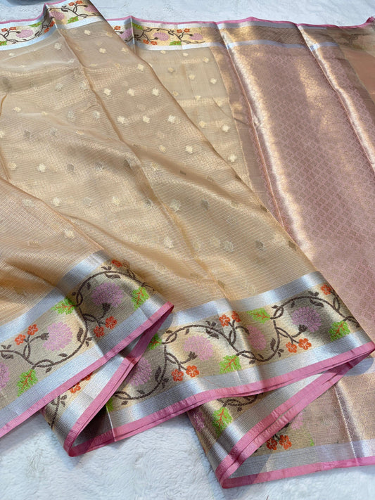 Peach Tissue Kota Pathni Border Premium Banarasi Saree