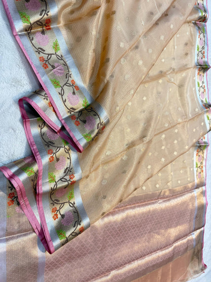 Peach Tissue Kota Pathni Border Premium Banarasi Saree