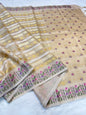 Beige Tissue Kota Designer Embroidery Premium Banarasi Saree