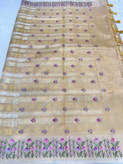 Gold Tissue Kota Designer Embroidery Premium Banarasi Saree
