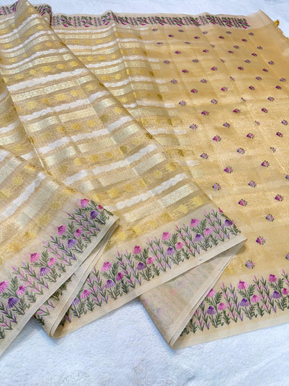 Gold Tissue Kota Designer Embroidery Premium Banarasi Saree
