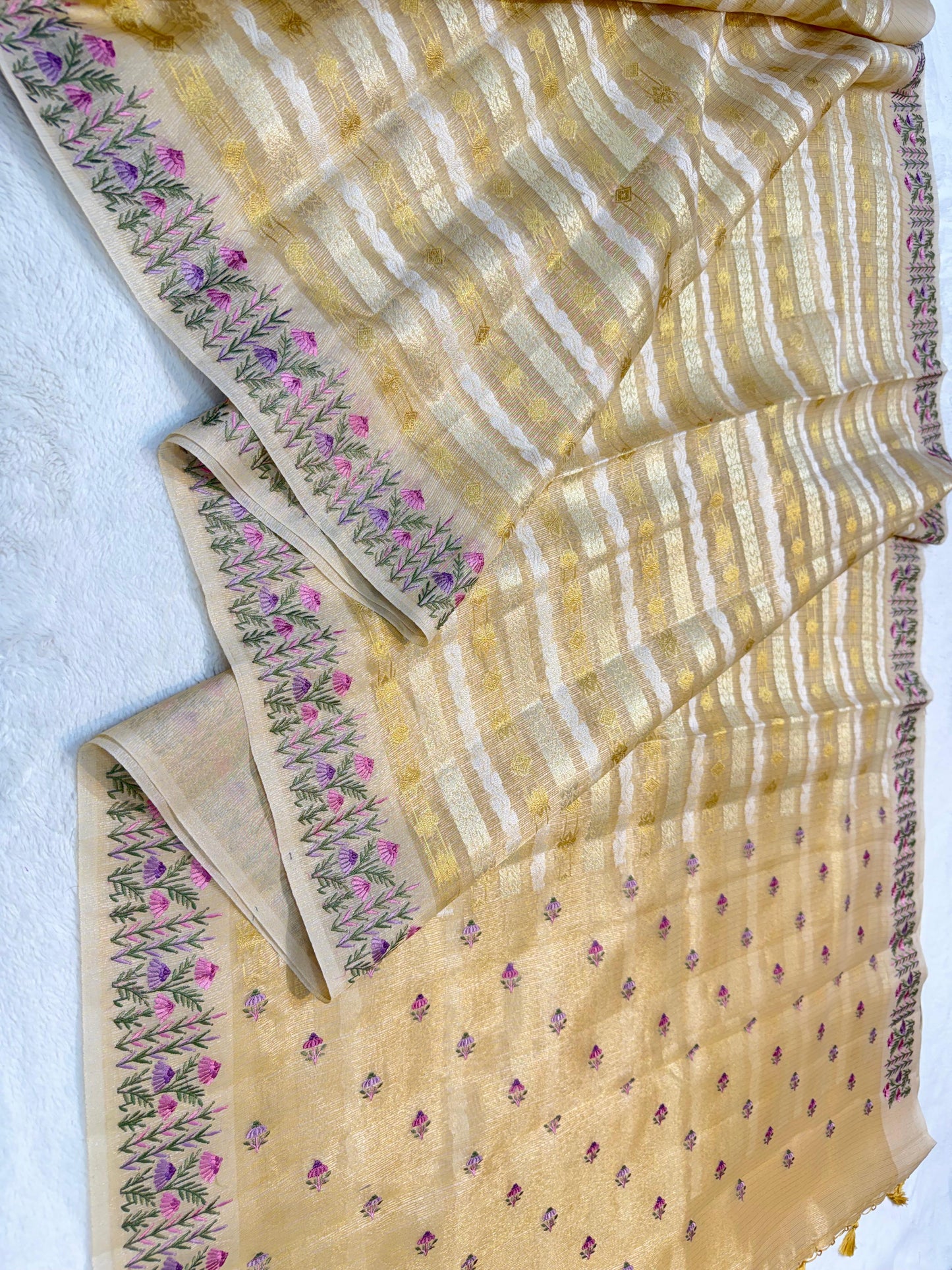 Gold Tissue Kota Designer Embroidery Premium Banarasi Saree