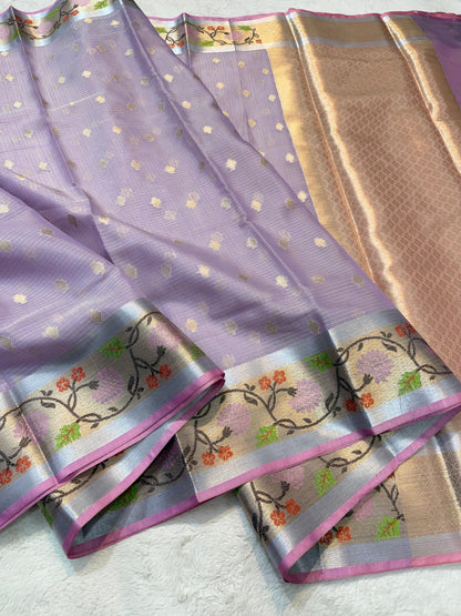 Lovender Tissue Kota Pathni Border Premium Banarasi Saree