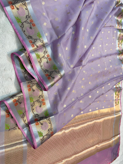 Lovender Tissue Kota Pathni Border Premium Banarasi Saree