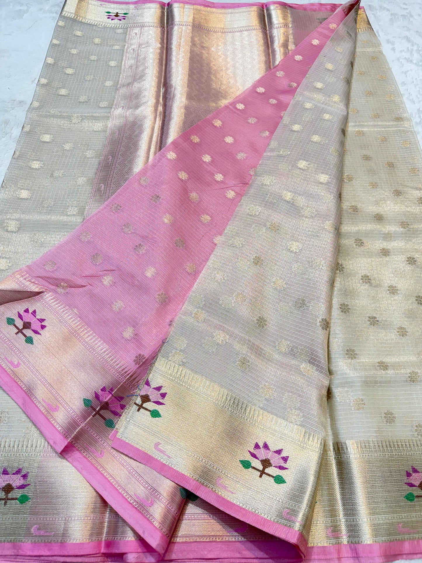 Off White Tissue Kota Pathni Border Premium Banarasi Saree