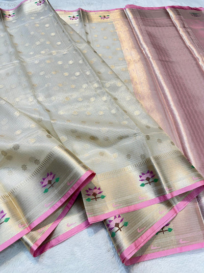 Off White Tissue Kota Pathni Border Premium Banarasi Saree