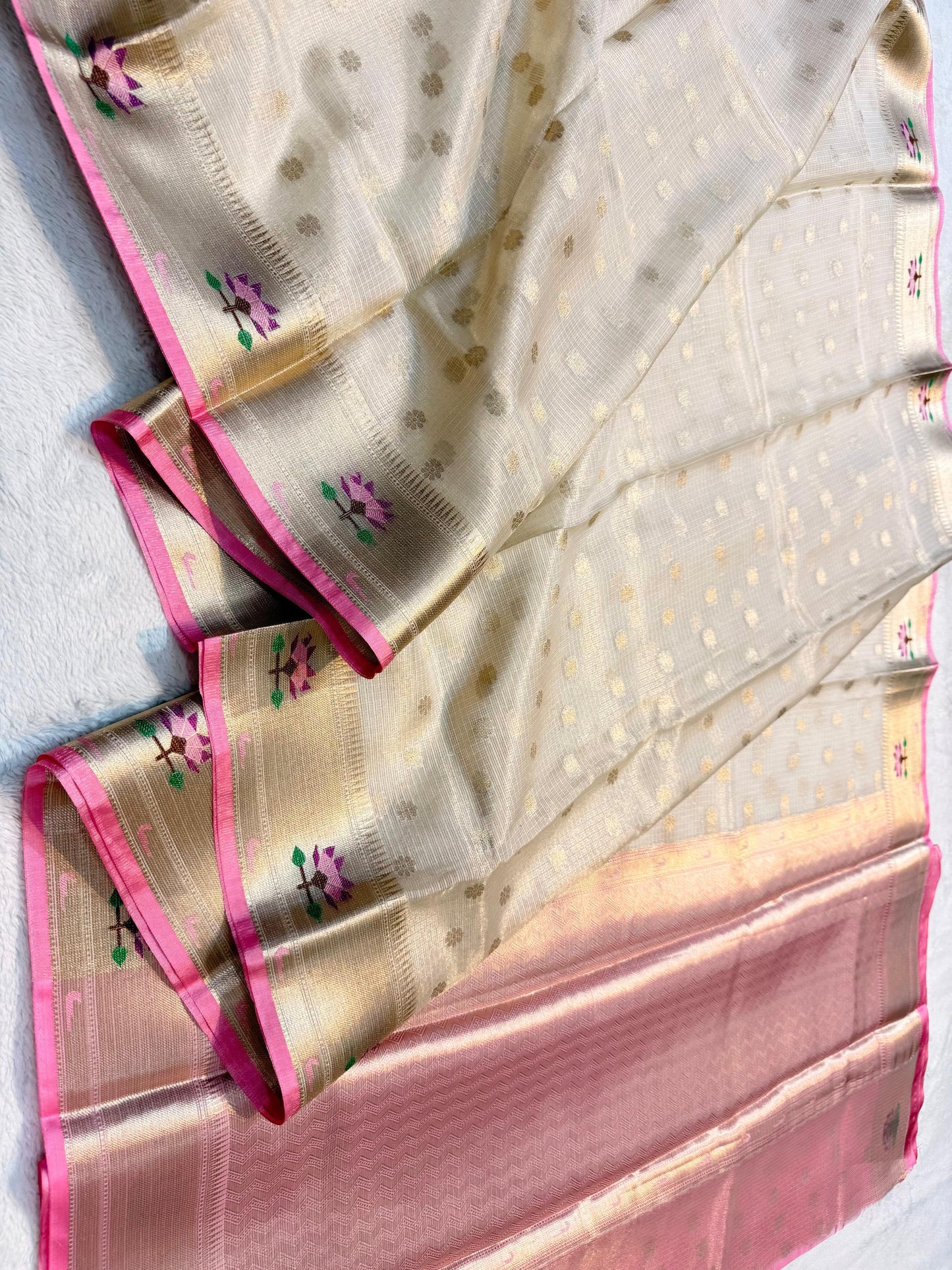 Off White Tissue Kota Pathni Border Premium Banarasi Saree